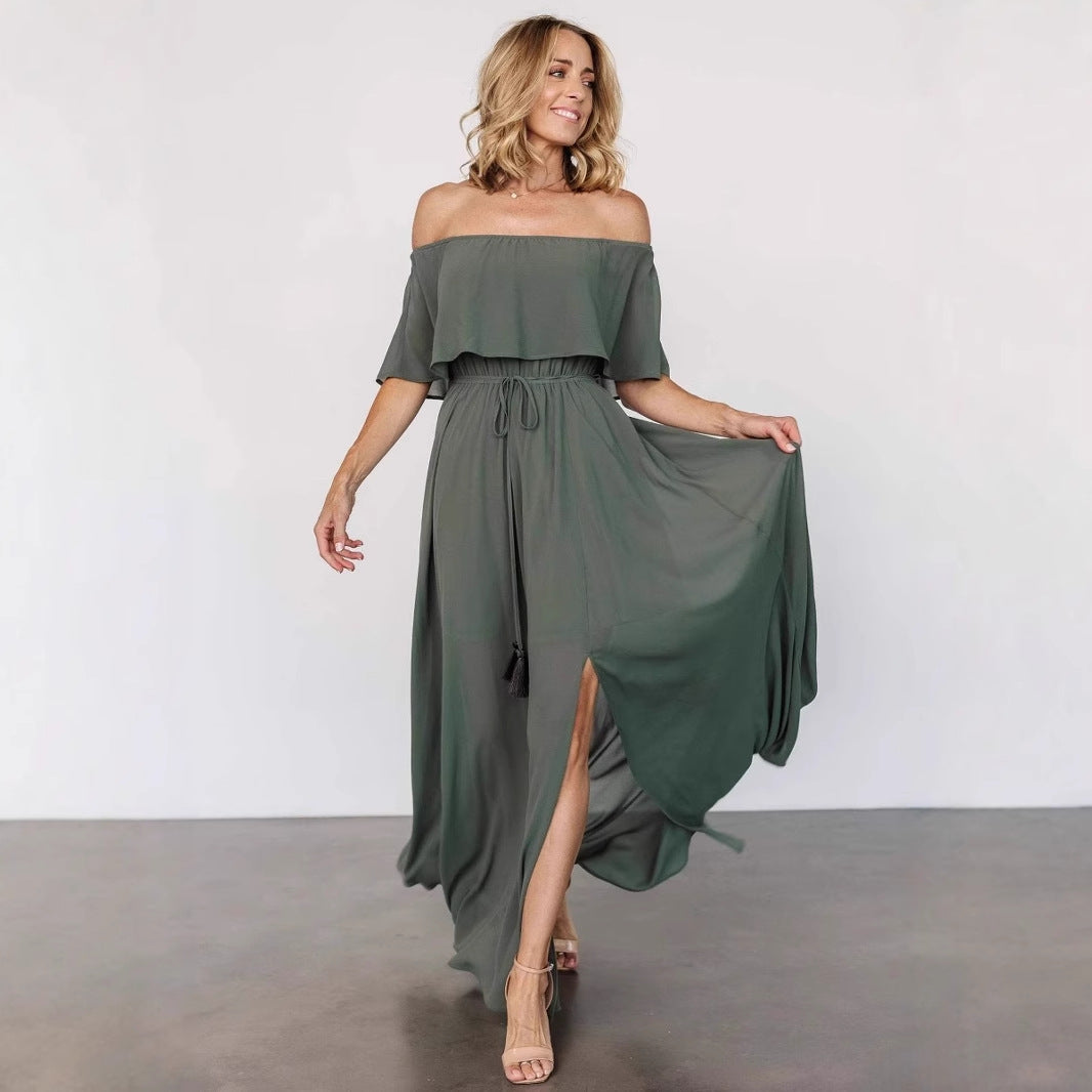 Dame Elegant Maxikjole med Off-Shoulder-Udskæring og Taljejustering Stilla