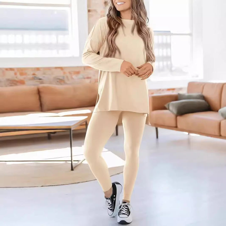 Dame Sporty Lang Tunika Bluse og Leggings Sæt Stilla