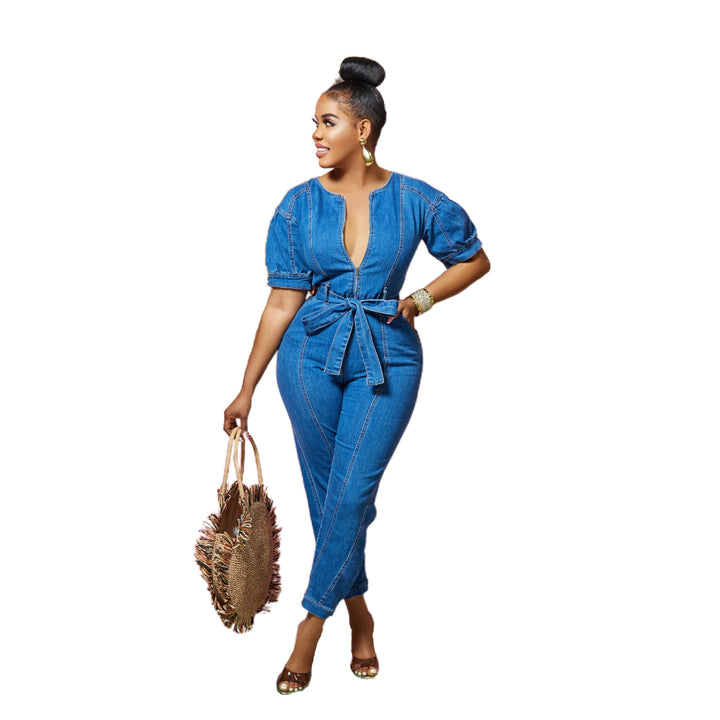 Dame jeans overall med elegant taljering Stilla