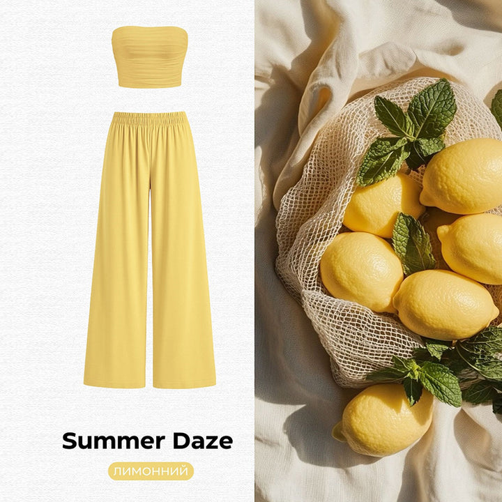 Dame Casual To-dels Sæt i flydende stof med off-shoulder top og vide bukser Stilla