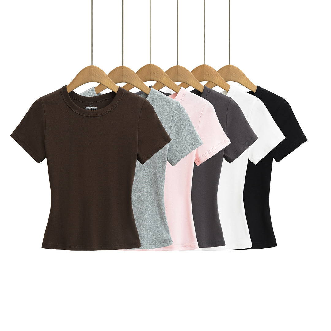 Dame klassisk Basic-T-shirt med elastisk bomuldsblanding og tætsiddende snit Stilla