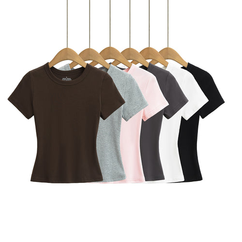 Dame klassisk Basic-T-shirt med elastisk bomuldsblanding og tætsiddende snit Stilla