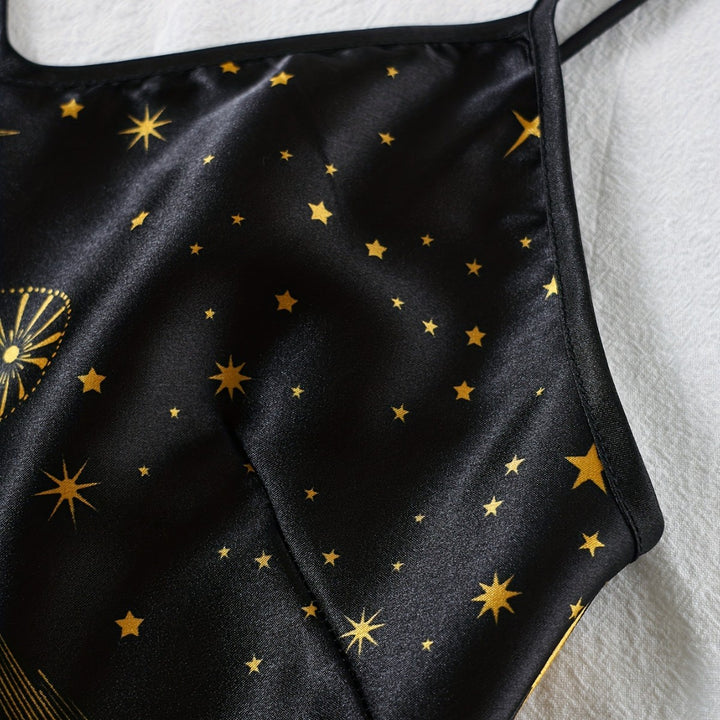 Femme Celestial Satin Nattøj Sæt med Kimono Morgenkåbe Stilla