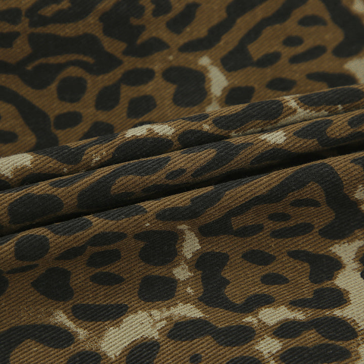 Dame fritidsbukser i leopardmønster med elastisk talje og blødt stof Stilla