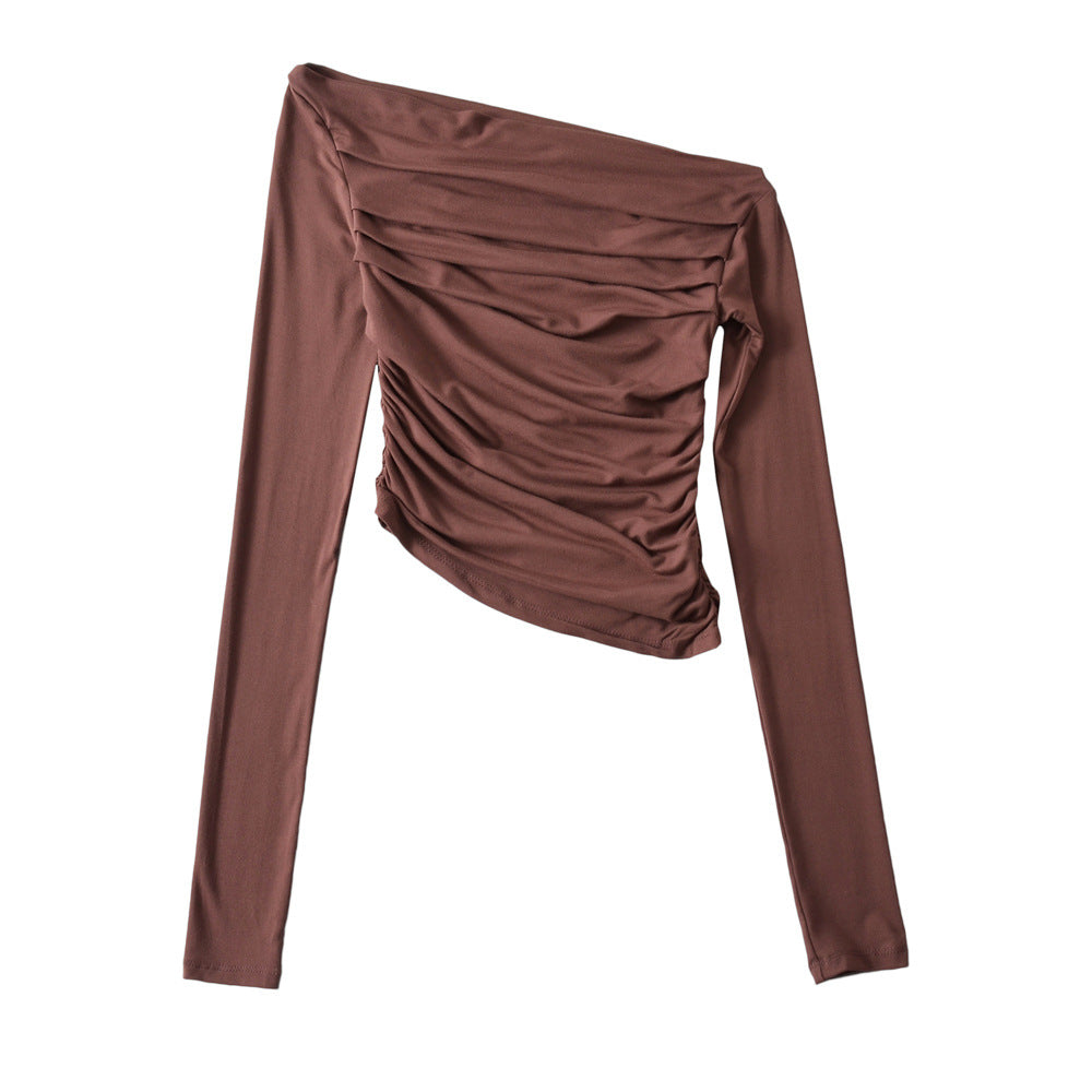 Dame asymmetrisk, ruched overdel med langærmet og elegant design Stilla