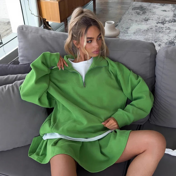 Kvinders sweatshirt med kort lynlås og løs pasform Skovae