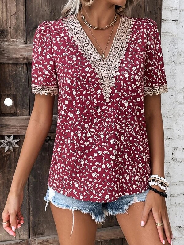 Dame blomsterbroderet bluse Stilla