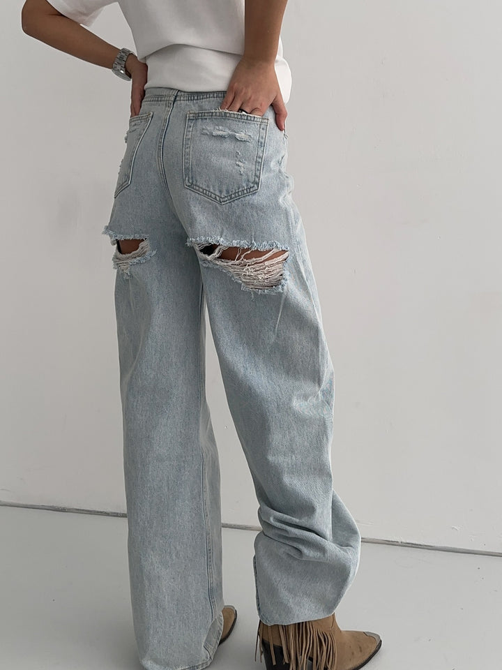 Kvindernes Boyfriend Jeans med trendy Ødelagte Elementer Stilla