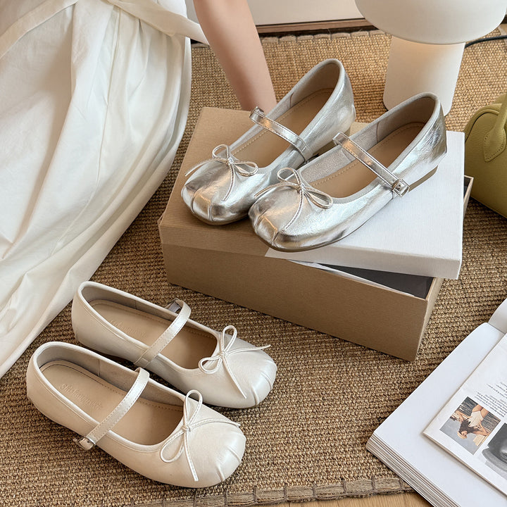 Femme Elegante Sløjfe-Detalje Mary Jane Ballerinas Stilla