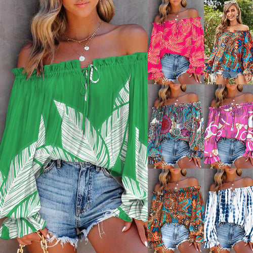 Dame Off-Shoulder Bohemian Tryk Bluse Stilla