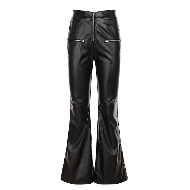 Damen Elegante Kunstlederhose mit transparenten Spitzenakzenten Skovae