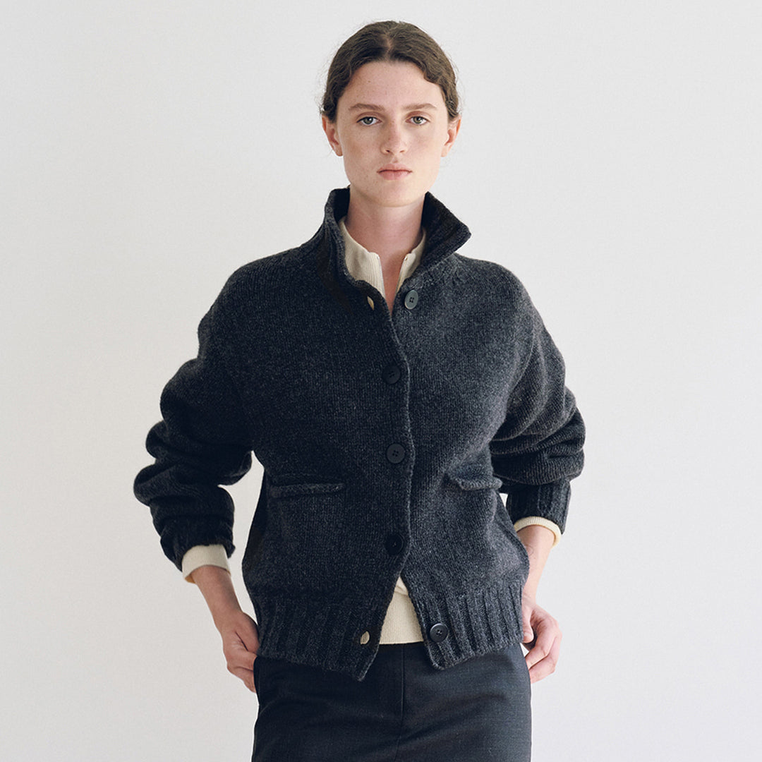 Dame sporty strikket cardigan med krave Stilla