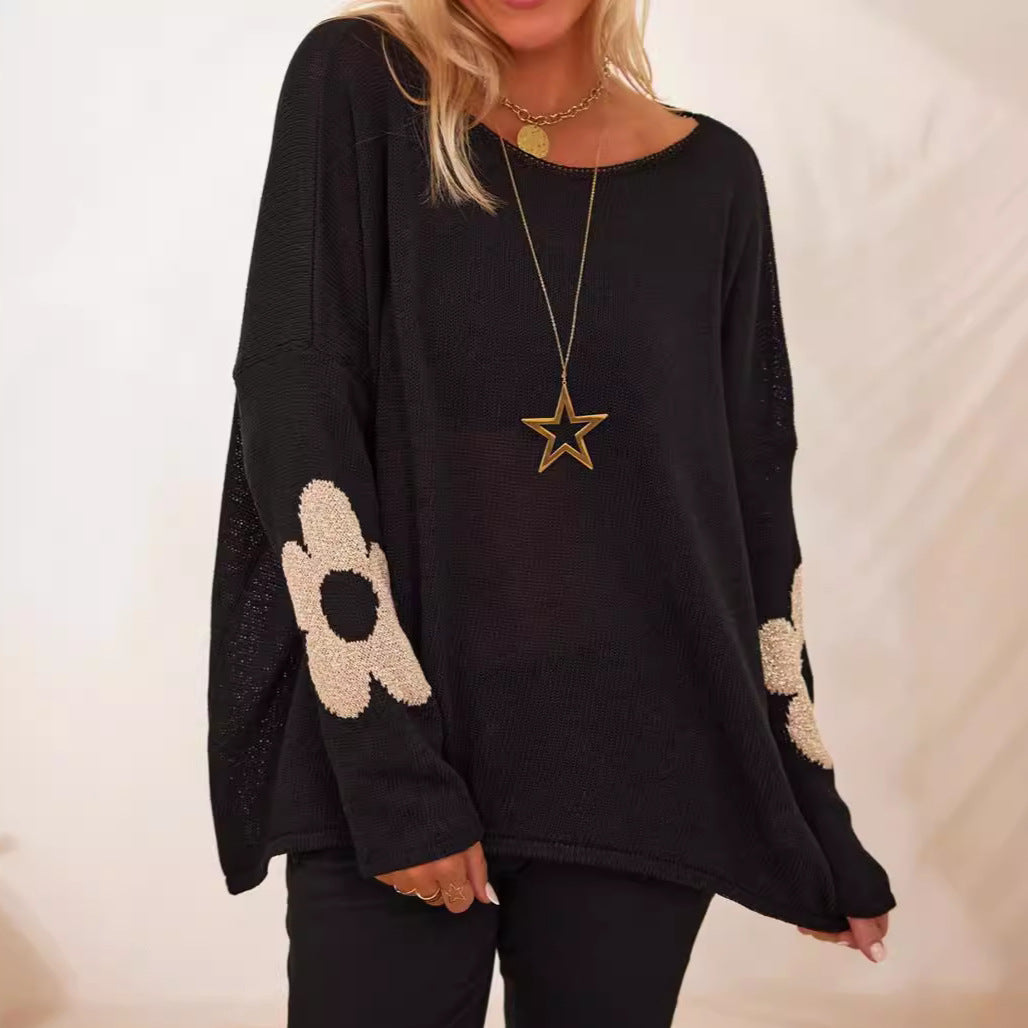 Dames modet strikket sweater med blomster applikationer Stilla