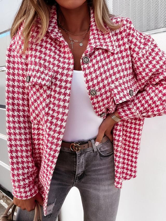 Dame casual overshirt-jakke med hørfrakke-mønster og praktiske brystlommer Stilla