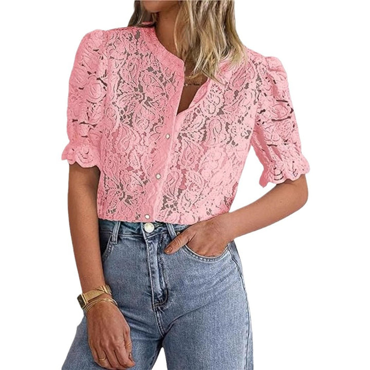Dame spidsbluse med puffærmer Stilla
