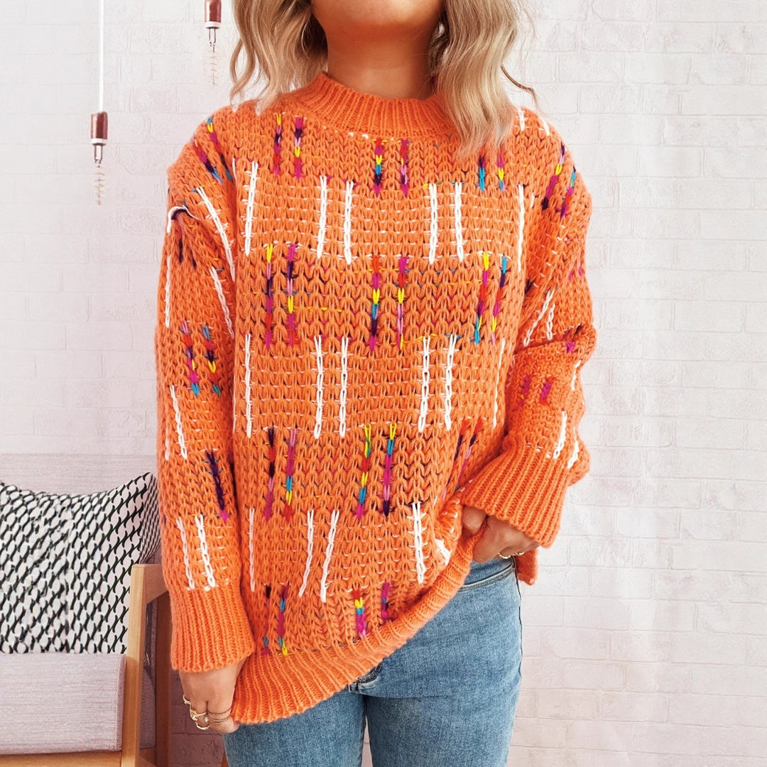 Kvinders afslappede strikkede sweater med farverige accenter Stilla
