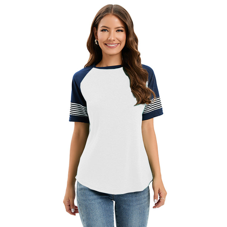 Dame fritids T-shirt med kontrastfarvede ærmer og stribet design Stilla