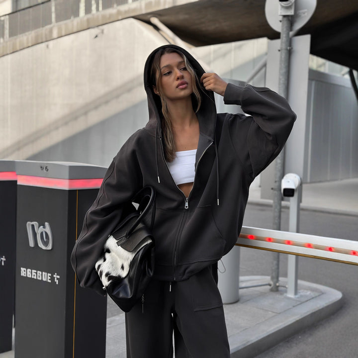 Dames mønstret oversized sweatshirtjakke med bred pasform og elastisk kant Skovae