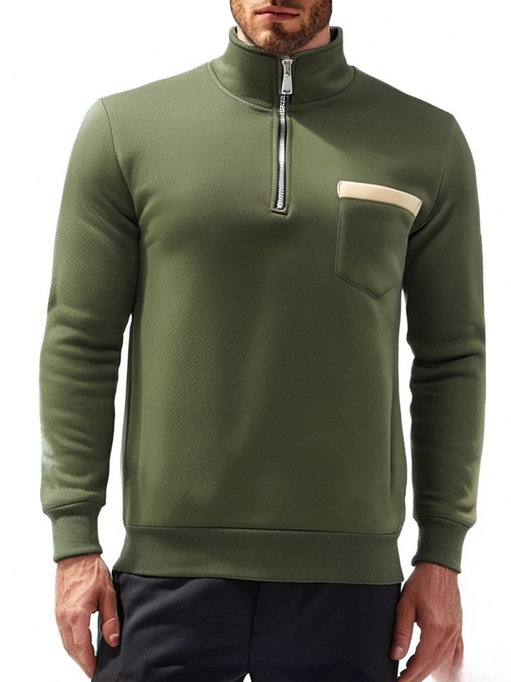 Herre modeskab Ståkrave pullover med halv lynlås og brystlomme Stilla