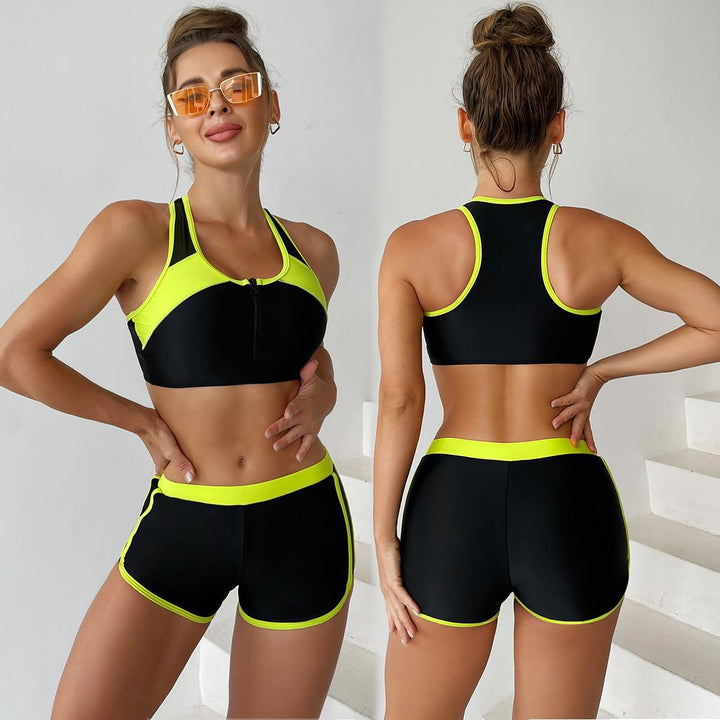 Dame Sporty bikini-sæt med kort bukser og lynlås Skovae