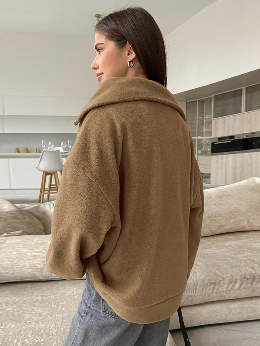 Dame hyggelig fleece-pullover med høj krave og lynlås Stilla