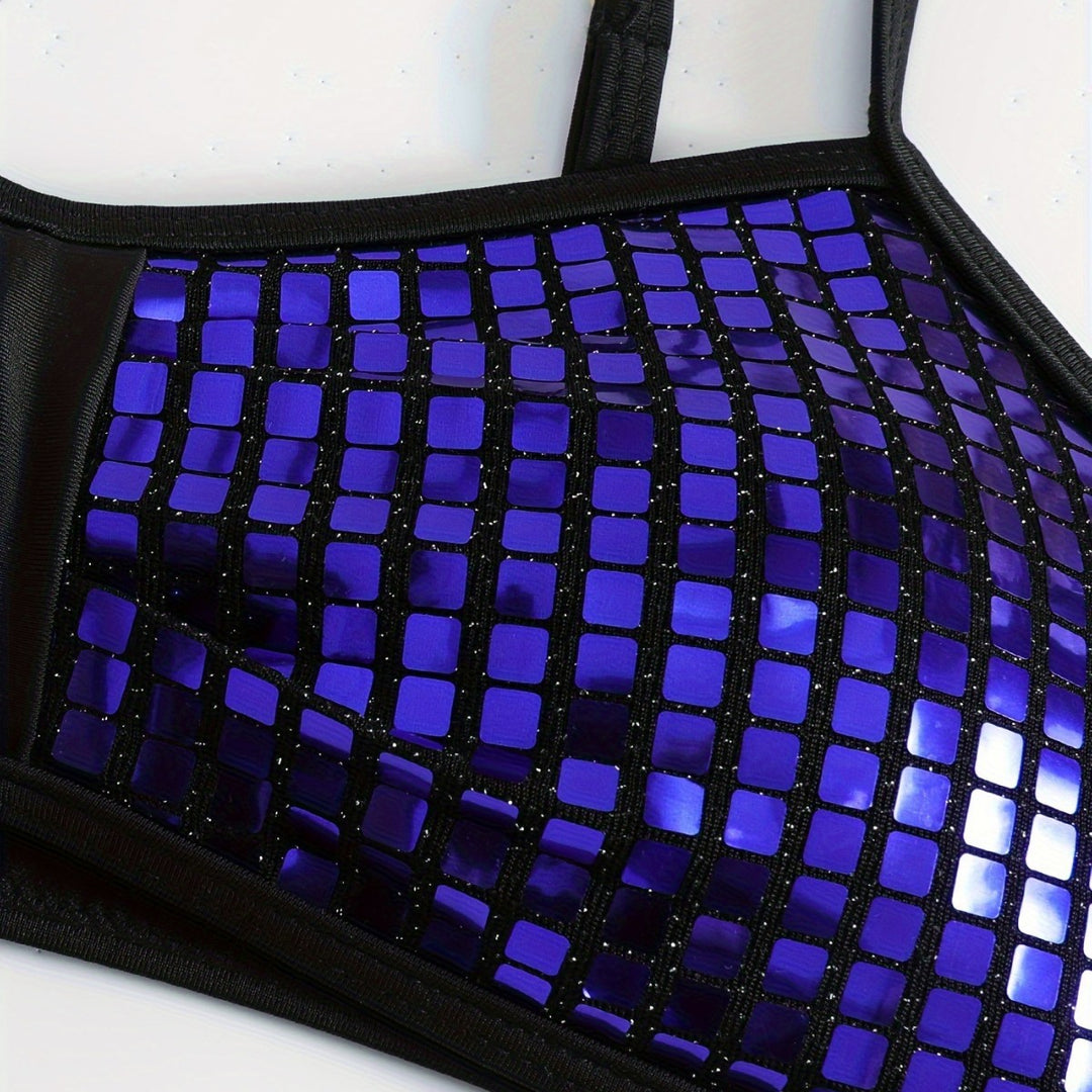 Dame Crop-Bikini-Top med glitrende netdesign Skovae