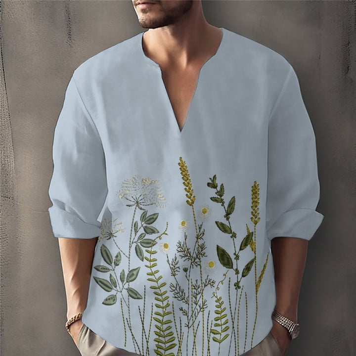 Herre afslappet skjorte med kunstnerisk blomsterdesign Stilla
