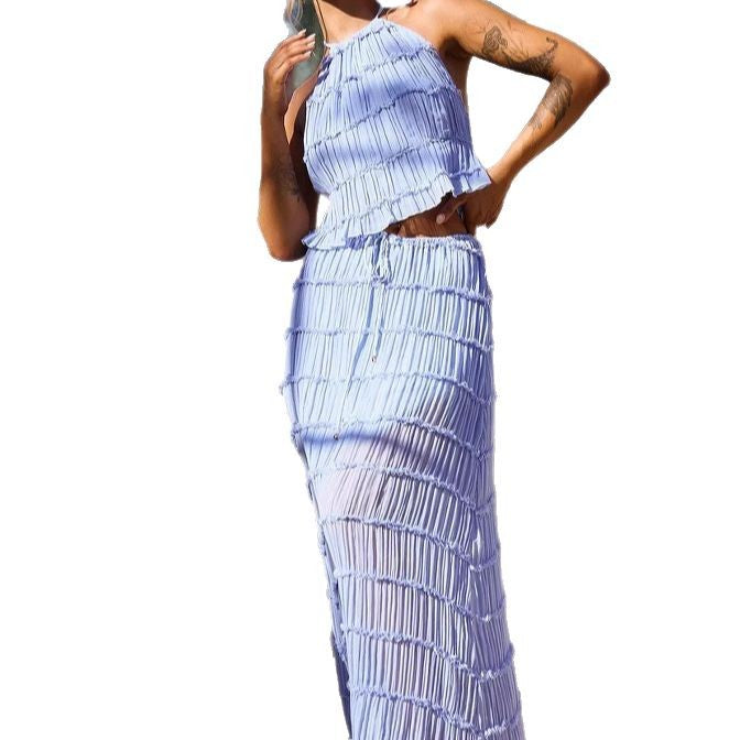 Femme Halter Neck Flæse Maxi Kjole Stilla
