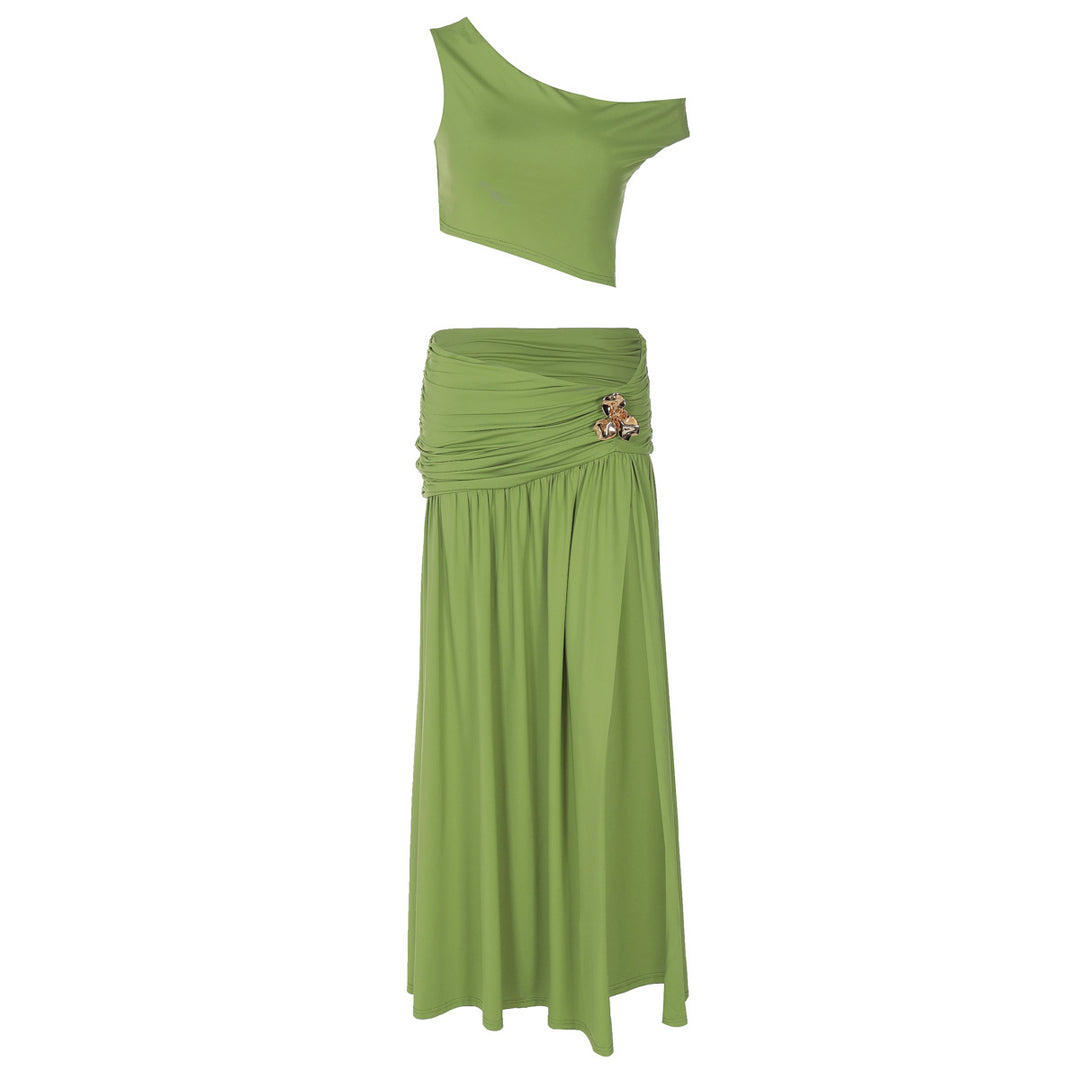 Dame Elegant Off-Shoulder Maxikjole med sidelæg og raffineret bånd Skovae