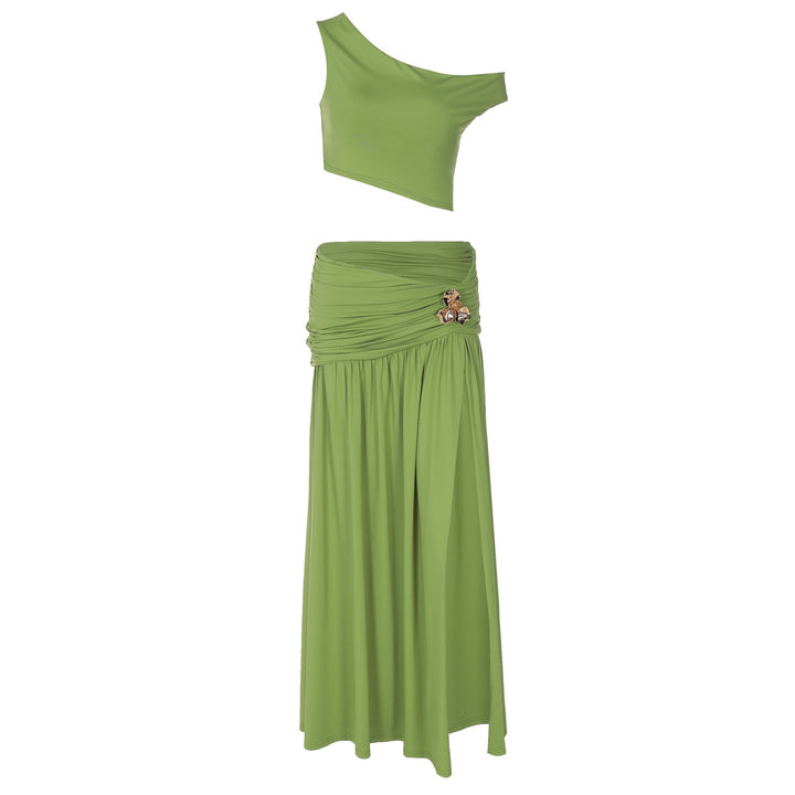 Dame Elegant Off-Shoulder Maxikjole med sidelæg og raffineret bånd Skovae
