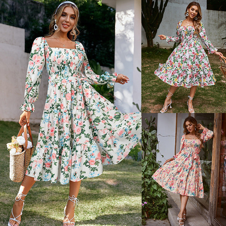 Dame maxikjole med off-shoulder snit og elegant blomster mønster Stilla