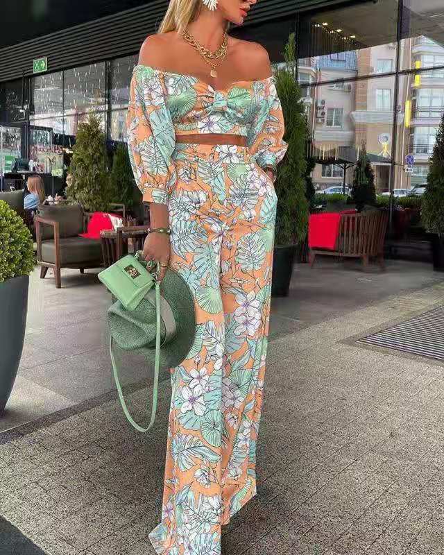 Damer Sommerligt To-delt Outfit med Off-Shoulder og floral design Stilla