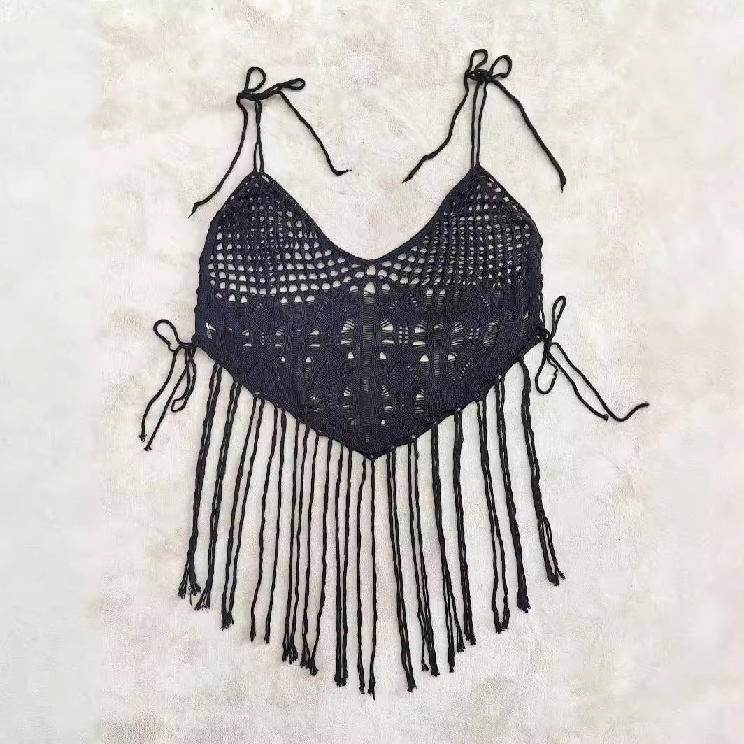 Dame hæklede bikini-overdel med frynset detaljer Skovae