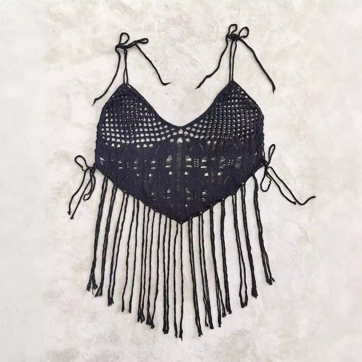 Dame hæklede bikini-overdel med frynset detaljer Skovae
