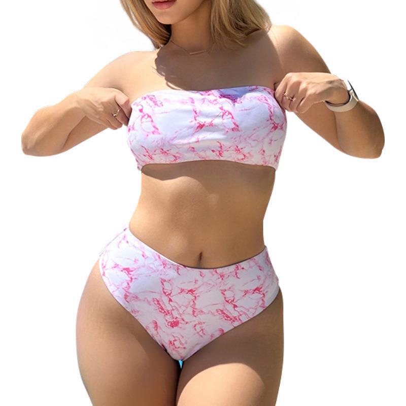 Dame Bandeau-bikini med elegant marmor-design Skovae