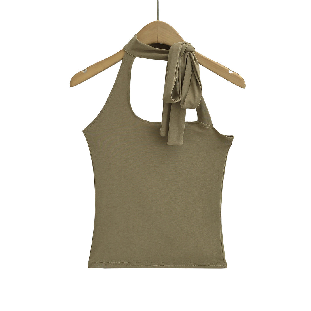 Dame asymmetrisk halterneck top med elegant sløjfe og charmerende snit Stilla