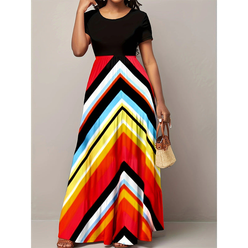 Dame Striber Chevron Maxikjole Stilla