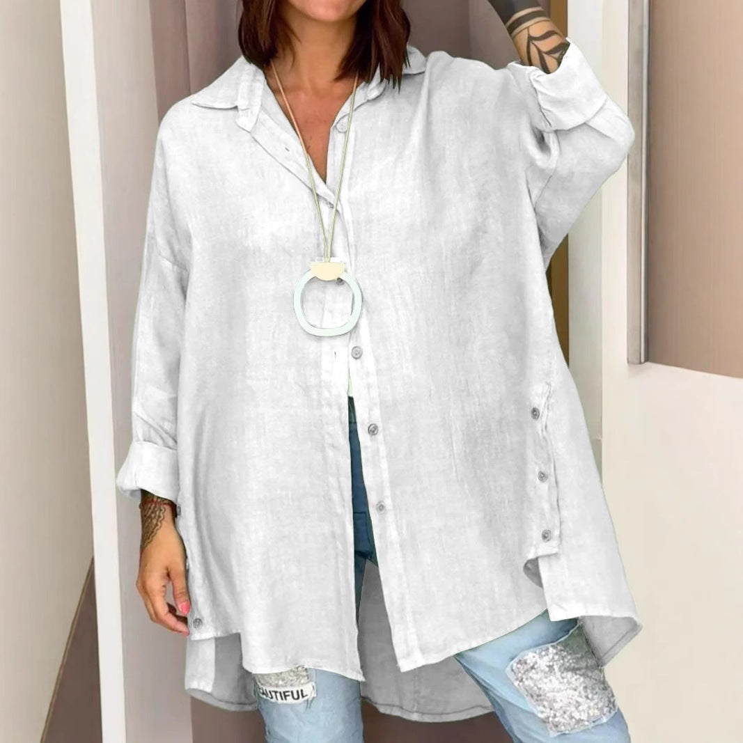 Dame Lækre Linned Bluse med asymmetrisk snit og praktiske knapper Stilla