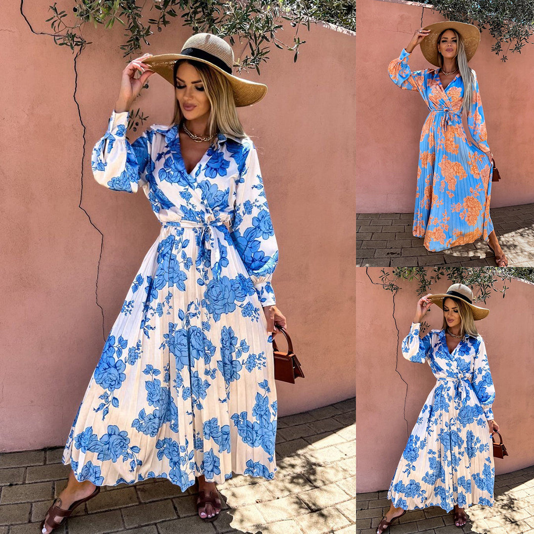 Kvinder Floral Print Langærmet Maxikjole Stilla