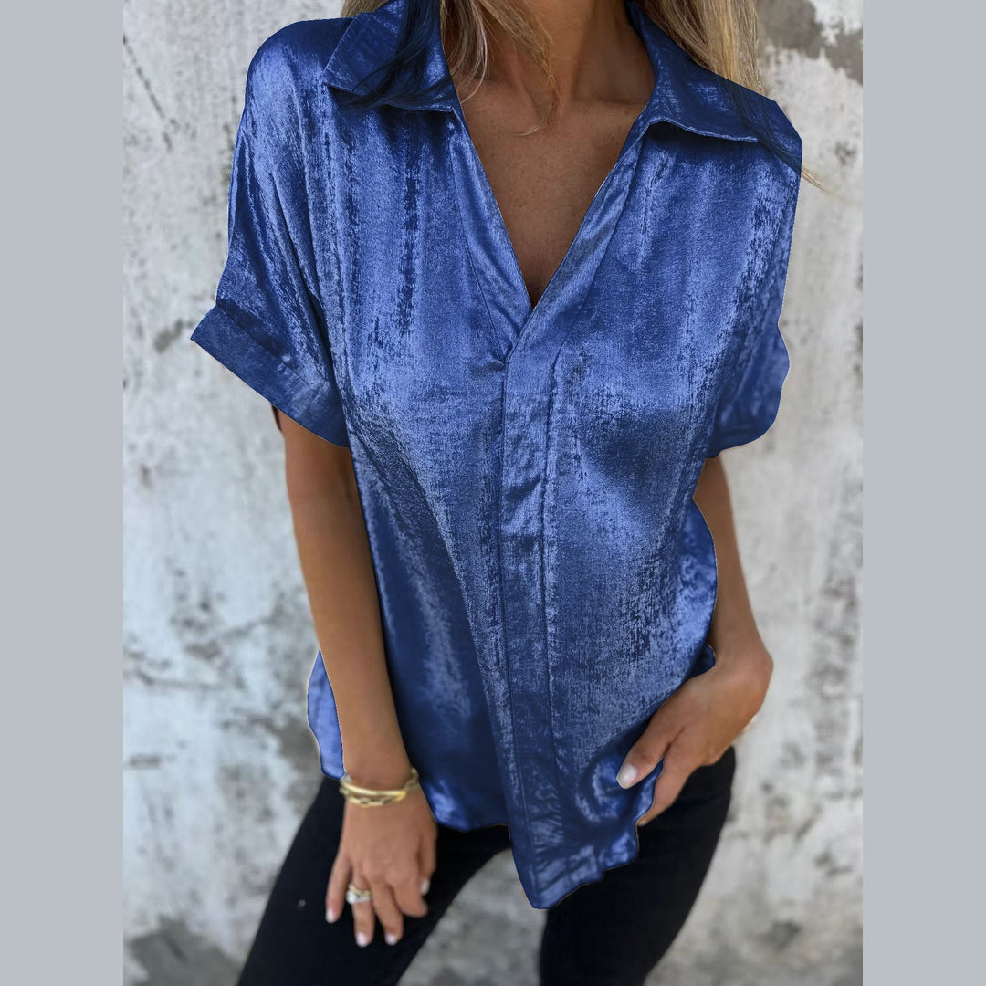 Damer Elegant Kortærmet Bluse i skinnende materiale Stilla