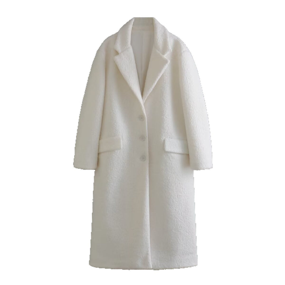 Dame elegant oversized frakke med høje lommer og struktureret materiale Stilla