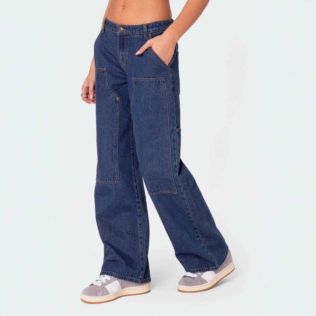 Dame brede denim-bukser med praktiske lommer Stilla