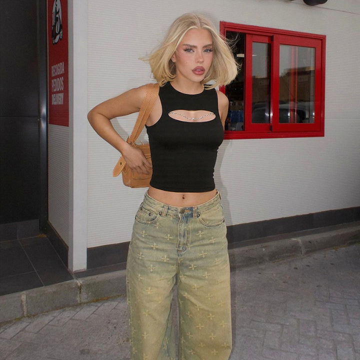 Dame Trendy Tanktop med dekorativt cut-out og moterigtige detaljer Skovae