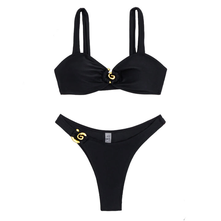 Damebikini med elegante guld-detaljer Skovae