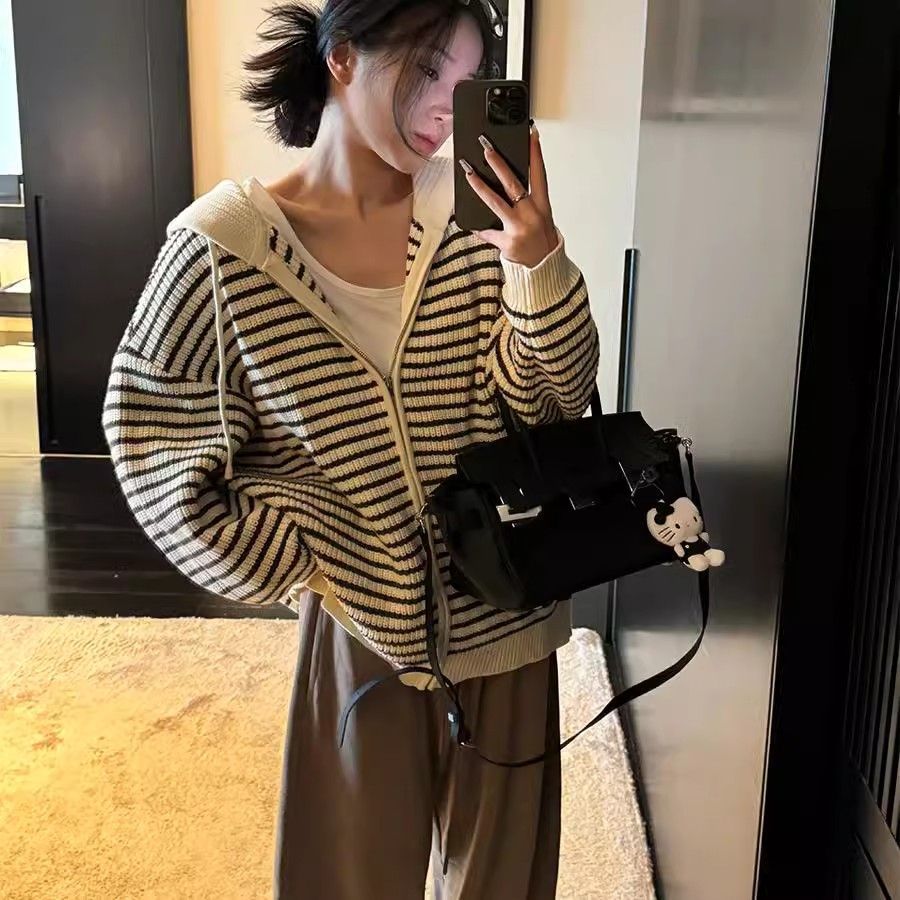 Kvinders afslappede hoodie cardigan med stribemønster Stilla