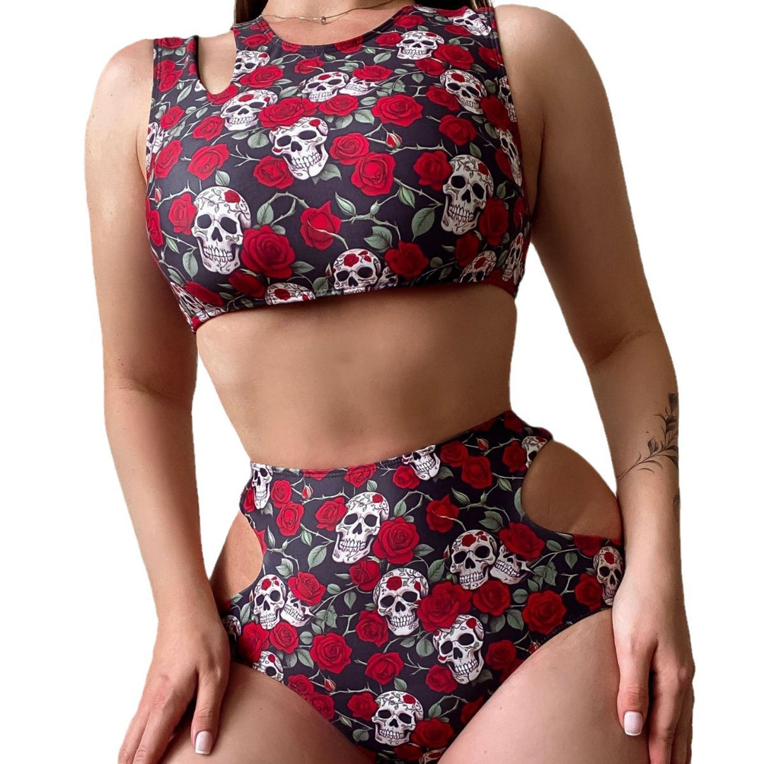 Dame Crop-Top Bikini Sæt med Detaljeudskæringer Skovae