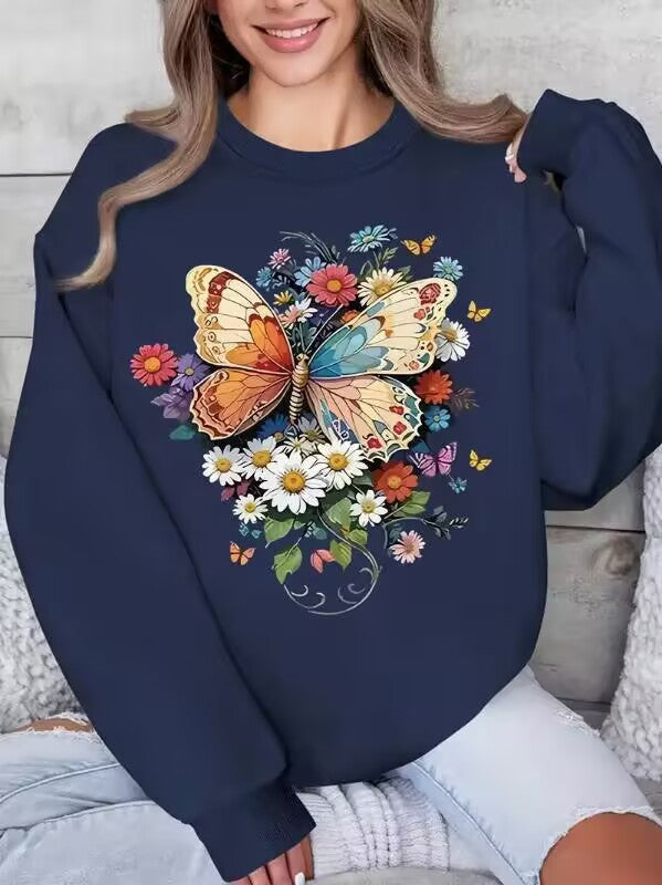 Kvinders langærmet sweatshirt med blomster sommerfugl print Stilla