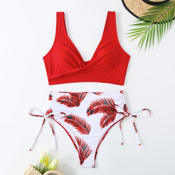 Damer Højtaljet Palmblad-Print Bikini-Sæt Stilla