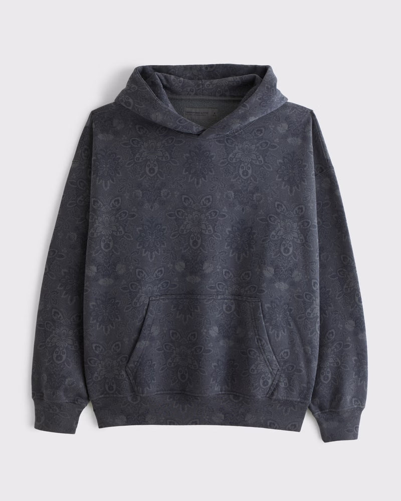 Unisex nan loose hoodie sweat med diskret blæremønster, dobbelt hætte uden snøre og kengurulomme Skovae