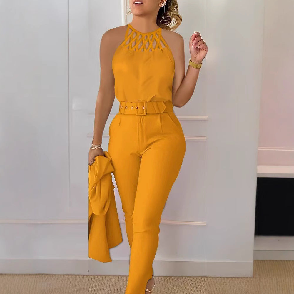 Dame Elegant Jumpsuit med chic bælte og raffineret cut-out Skovae